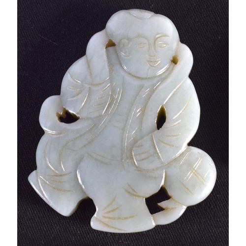 1508 - A SET OF FOUR 19TH/20TH CENTURY CHINESE CARVED JADE PLAQUES modelled as boys, including one on a hob... 