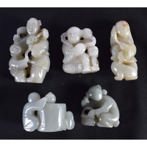 1510 - A SET OF FIVE 19TH/20TH CENTURY CHINESE CARVED JADE FIGURES modelled in various forms and sizes. Lar... 