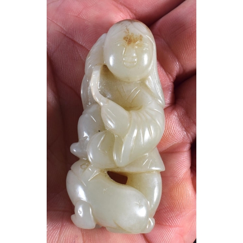 1510 - A SET OF FIVE 19TH/20TH CENTURY CHINESE CARVED JADE FIGURES modelled in various forms and sizes. Lar... 