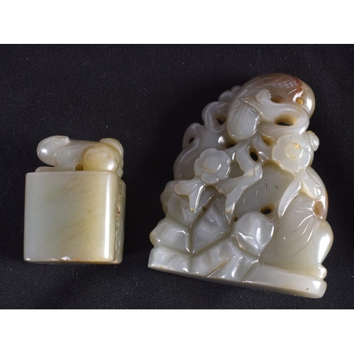 1511 - FOUR 19TH/20TH CENTURY CHINESE CARVED JADE FIGURES together with a jade beast seal. Largest 7 cm x 4... 