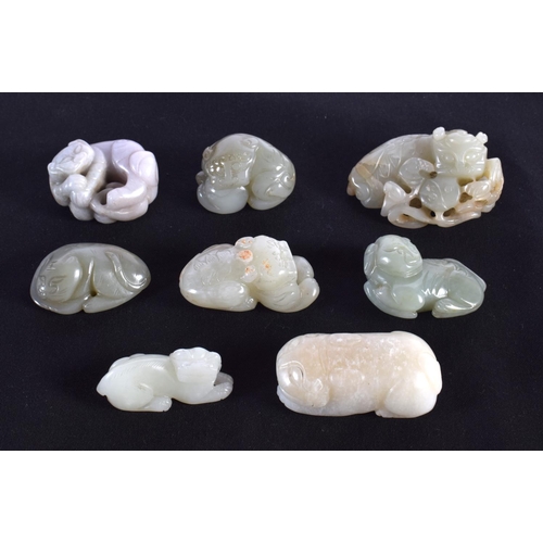 1514 - A GROUP OF EIGHT 19TH/20TH CENTURY CHINESE CARVED JADE BEASTS in various forms and sizes. Largest 6 ... 