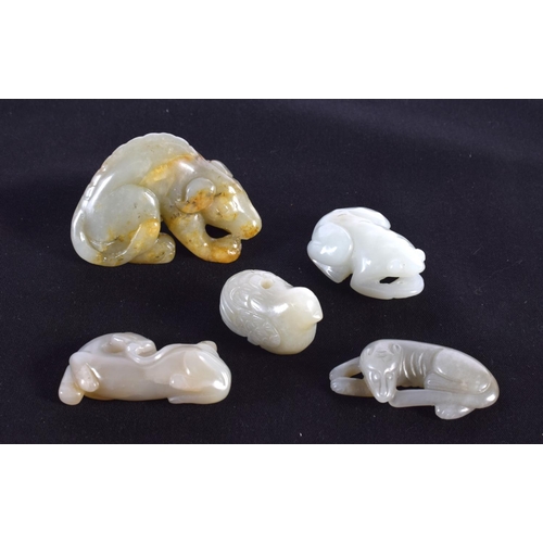 1515 - A GROUP OF FIVE 19TH/20TH CENTURY CHINESE CARVED JADE FIGURES OF ANIMALS in various forms and sizes.... 