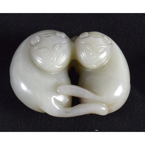 1516 - A GROUP OF THREE 19TH/20TH CENTURY CHINESE CARVED FIGURES OF CATS together with a jade box, archers ... 