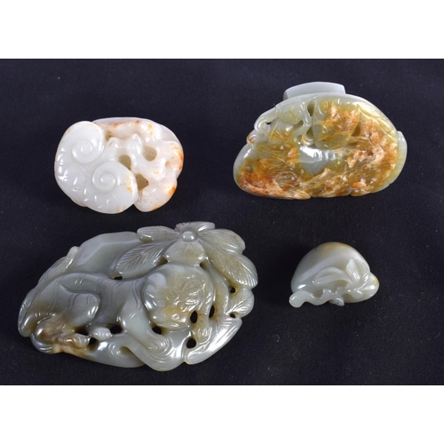 1518 - TWO 19TH/20TH CENTURY CHINESE CARVED JADE BELT BUCKLES together with a white jade lingzhi fungus & a... 