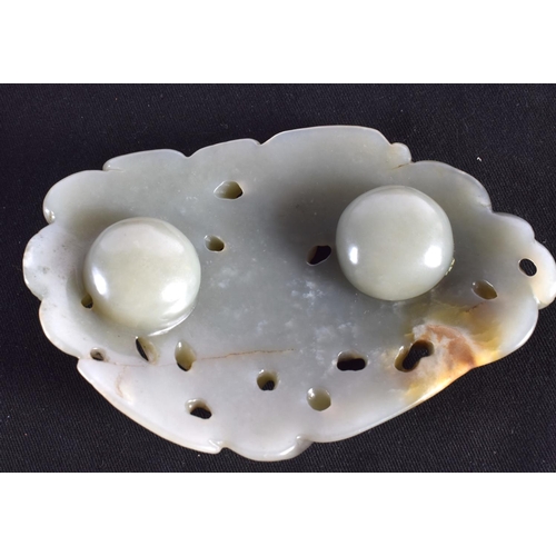 1518 - TWO 19TH/20TH CENTURY CHINESE CARVED JADE BELT BUCKLES together with a white jade lingzhi fungus & a... 