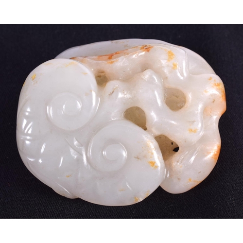 1518 - TWO 19TH/20TH CENTURY CHINESE CARVED JADE BELT BUCKLES together with a white jade lingzhi fungus & a... 