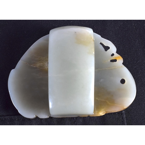 1518 - TWO 19TH/20TH CENTURY CHINESE CARVED JADE BELT BUCKLES together with a white jade lingzhi fungus & a... 