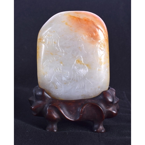 1519 - TWO 19TH/20TH CENTURY CHINESE CARVED JADE MOUNTAIN BOULDERS together with a jade vase with cover & a... 