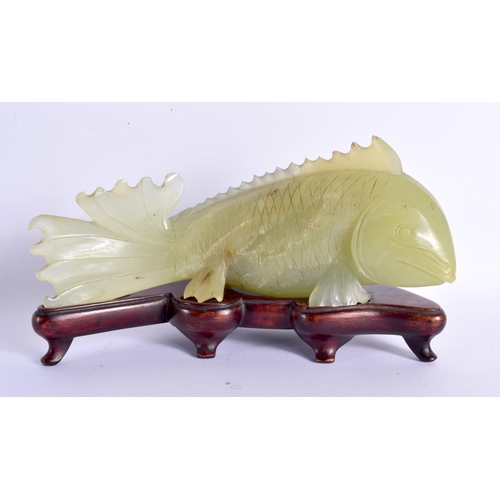 1524 - A LARGE 19TH CENTURY CHINESE CARVED GREEN JADE FIGURE OF A CARP Qing. 22 cm x 12 cm.