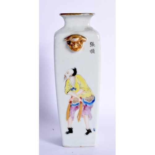 1527 - A 19TH CENTURY CHINESE FAMILLE ROSE SQUARE FORM VASE Late Qing. 14 cm high.