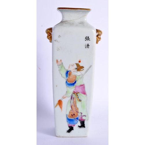 1527 - A 19TH CENTURY CHINESE FAMILLE ROSE SQUARE FORM VASE Late Qing. 14 cm high.