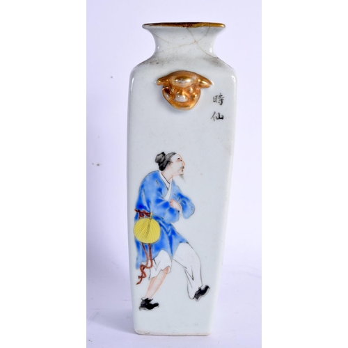 1527 - A 19TH CENTURY CHINESE FAMILLE ROSE SQUARE FORM VASE Late Qing. 14 cm high.