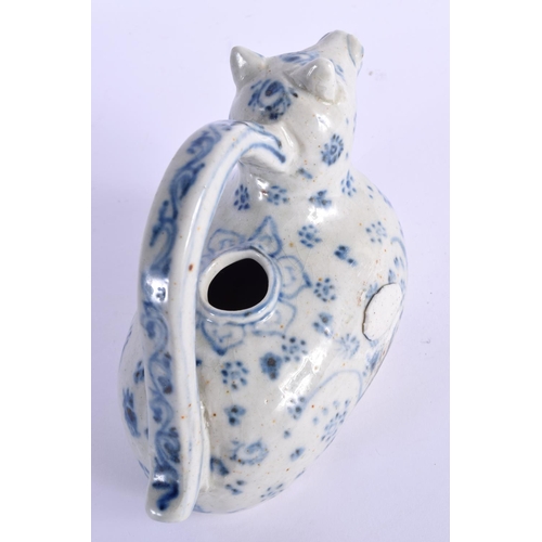 1529 - A 19TH CENTURY VIETNAMESE BLUE AND WHITE PORCELAIN WATER DROPPER painted with motifs. 18 cm x 14 cm.