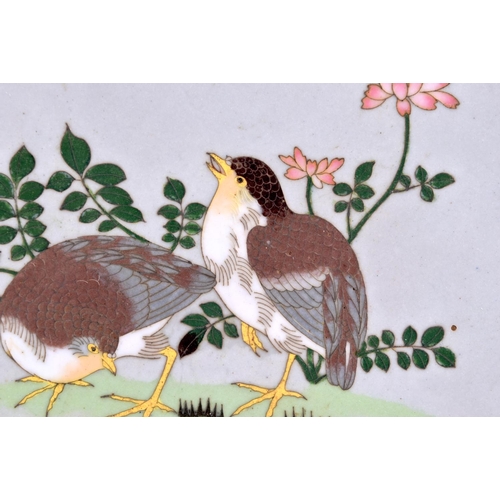 1534 - A LATE 19TH CENTURY JAPANESE MEIJI PERIOD CLOISONNE ENAMEL DISH decorated with two birds. 23 cm diam... 