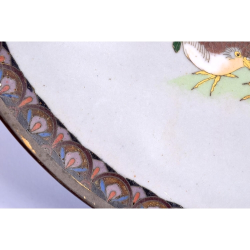 1534 - A LATE 19TH CENTURY JAPANESE MEIJI PERIOD CLOISONNE ENAMEL DISH decorated with two birds. 23 cm diam... 