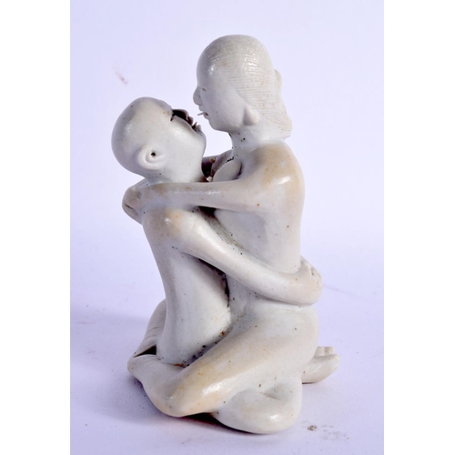 1537 - A RARE CHINESE QING DYNASTY BLANC DE CHINE PORCELAIN EROTIC FIGURE Kangxi style. 9 cm x 7 cm.