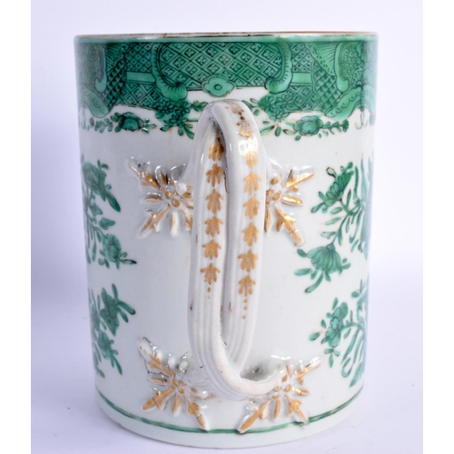 1542 - A RARE 18TH CENTURY CHINESE EXPORT PORCELAIN TANKARD Qianlong, unusually enamelled with green foliag... 