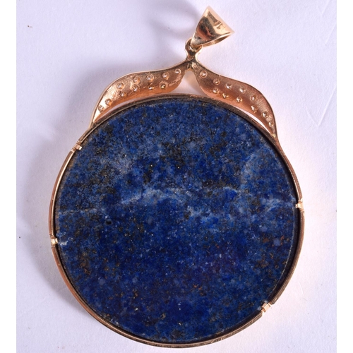 1552 - A RARE EARLY PUNJAB SCHOOL GOLD AND DIAMOND MOUNTED LAPIS LAZULI PENDANT bearing an inscription of G... 