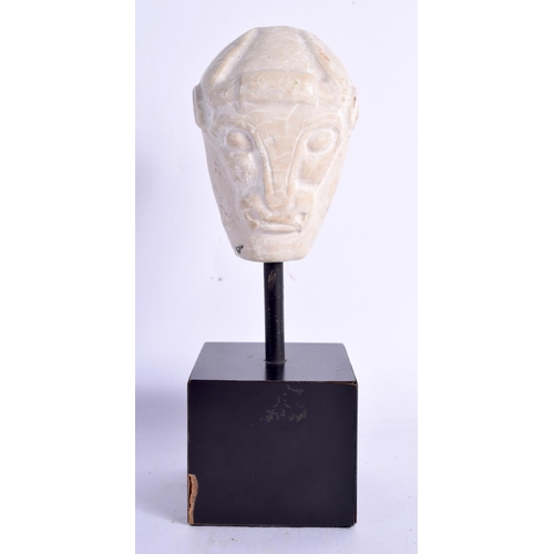 1560 - A RARE MESOPOTAMIA SUMERIAN 4000 BC MARBLE DOUBLE SIDED HEAD VASE. 16 cm high. Provenance: Private U... 