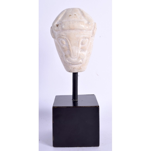 1560 - A RARE MESOPOTAMIA SUMERIAN 4000 BC MARBLE DOUBLE SIDED HEAD VASE. 16 cm high. Provenance: Private U... 