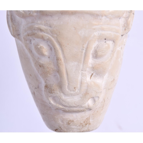 1560 - A RARE MESOPOTAMIA SUMERIAN 4000 BC MARBLE DOUBLE SIDED HEAD VASE. 16 cm high. Provenance: Private U... 