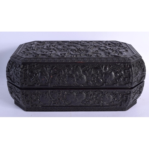 1574 - AN EARLY 20TH CENTURY CHINESE CARVED HARDWOOD BOX AND COVER Late Qing/Republic, decorated with drago... 