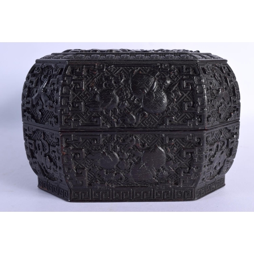 1574 - AN EARLY 20TH CENTURY CHINESE CARVED HARDWOOD BOX AND COVER Late Qing/Republic, decorated with drago... 