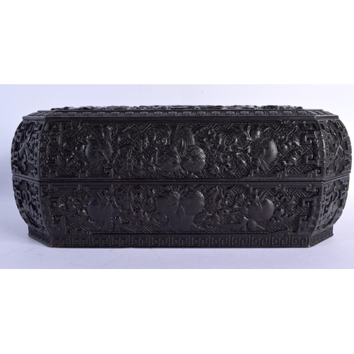 1574 - AN EARLY 20TH CENTURY CHINESE CARVED HARDWOOD BOX AND COVER Late Qing/Republic, decorated with drago... 