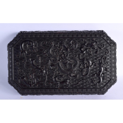 1574 - AN EARLY 20TH CENTURY CHINESE CARVED HARDWOOD BOX AND COVER Late Qing/Republic, decorated with drago... 