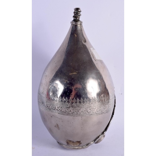 1577 - A 19TH CENTURY MIDDLE EASTERN ISLAMIC SILVER TINTED HOOKAH PIPE BASE. 20 cm x 10 cm.