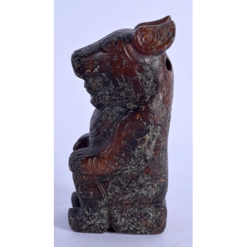 1583 - AN UNUSUAL CHINESE ARCHAIC STYLE CARVED JADE FIGURE OF A BEAST 20th Century. 7 cm high.