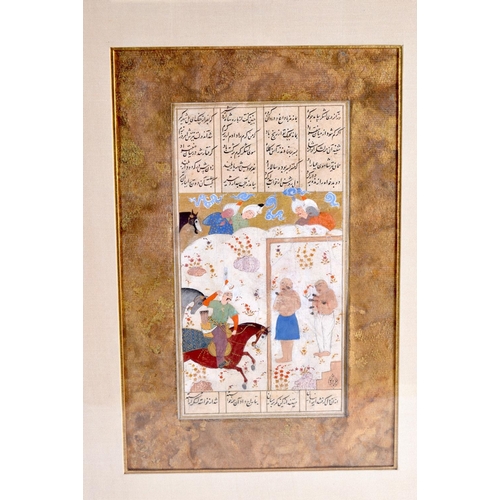 1587 - A 15TH CENTURY IRANIAN FIRDAUSI MANUSCRIPT MINIATURE PAINTING depicting Ardeshir executing Hafted an... 