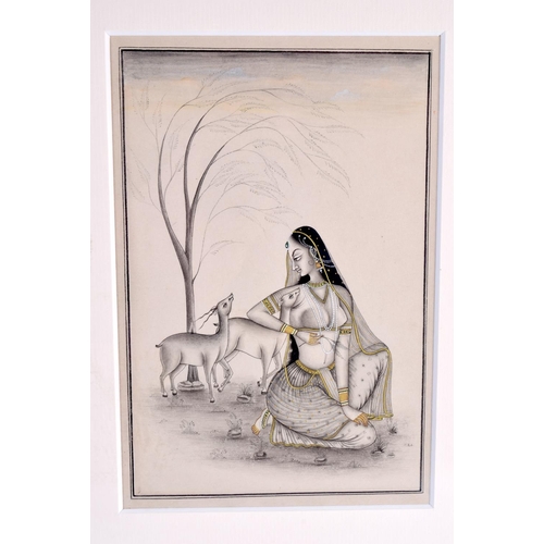 1589 - AN EARLY 20TH CENTURY INDIAN KISHANGHARD SCHOOL PAINTED MINIATURE depicting a lady in the wilderness... 