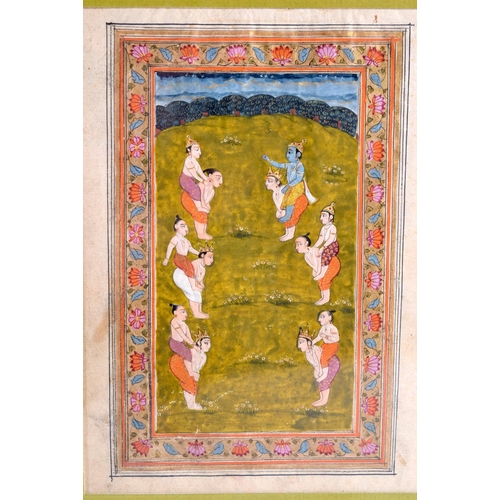 1594 - A LATE 18TH/19TH CENTURY INDIAN HINDU KASHMIR PAINTED MINIATURE ILLUSTRATION with a typically Kashmi... 