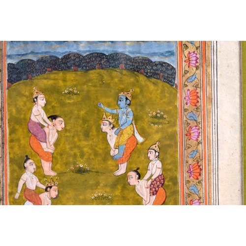 1594 - A LATE 18TH/19TH CENTURY INDIAN HINDU KASHMIR PAINTED MINIATURE ILLUSTRATION with a typically Kashmi... 