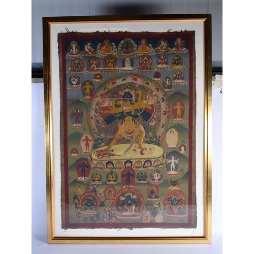 1596 - A 19TH CENTURY SINO TIBETAN PAINTED TANTRIC THANGKA Tempera & Cotton, depicting Yamantaka, Destroyer... 