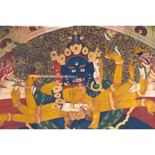 1596 - A 19TH CENTURY SINO TIBETAN PAINTED TANTRIC THANGKA Tempera & Cotton, depicting Yamantaka, Destroyer... 