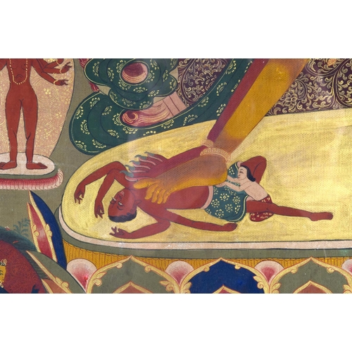 1596 - A 19TH CENTURY SINO TIBETAN PAINTED TANTRIC THANGKA Tempera & Cotton, depicting Yamantaka, Destroyer... 