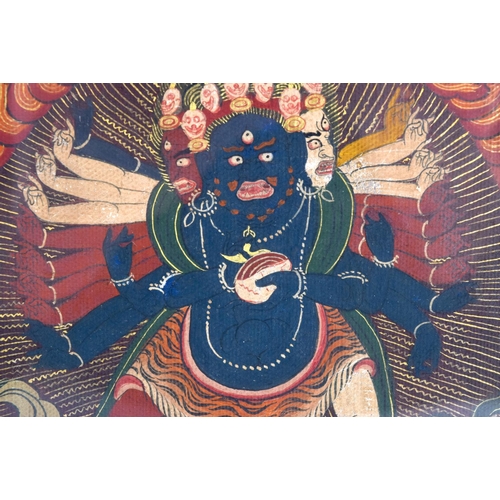 1596 - A 19TH CENTURY SINO TIBETAN PAINTED TANTRIC THANGKA Tempera & Cotton, depicting Yamantaka, Destroyer... 