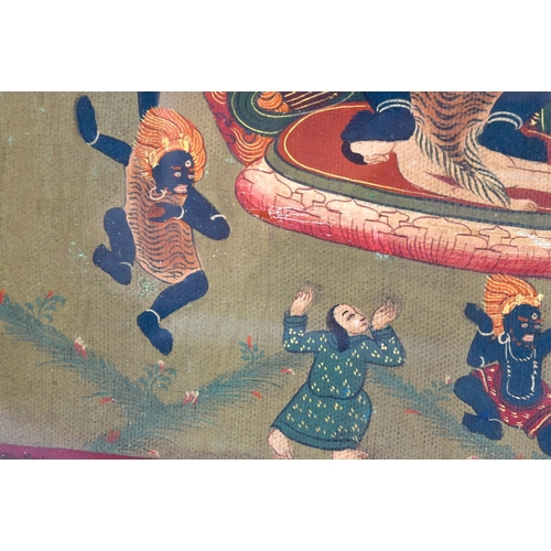 1596 - A 19TH CENTURY SINO TIBETAN PAINTED TANTRIC THANGKA Tempera & Cotton, depicting Yamantaka, Destroyer... 