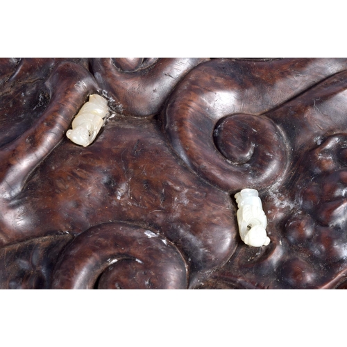 1598 - A RARE EARLY 20TH CENTURY CHINESE CARVED HARDWOOD AND JADE LINGZHI FUNGUS Late Qing/Republic. 64 cm ... 