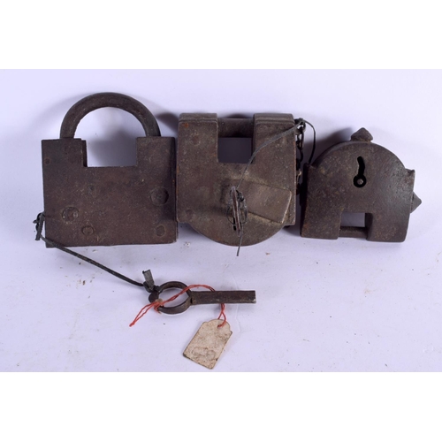 1602 - A COLLECTION OF 18TH/19TH CENTURY MIDDLE EASTERN AND INDIAN LOCKS & KEYS. Largest 9 cm x 11 cm. (qty... 