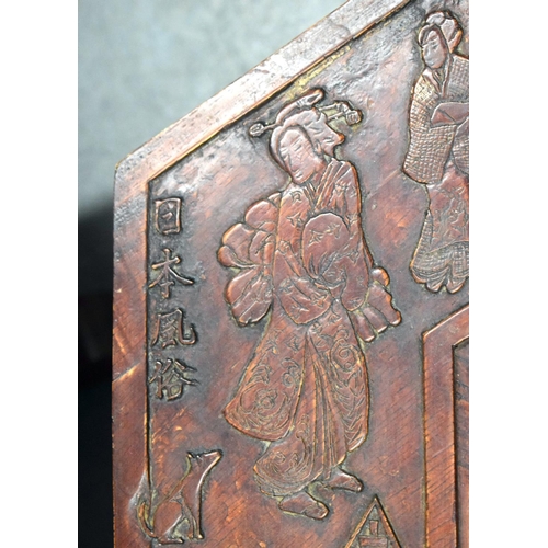 1605 - AN UNUSUAL EARLY 20TH CENTURY JAPANESE MEIJI PERIOD CARVED HARDWOOD WATER TABLE decorated with figur... 