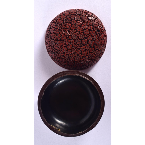 1612 - A RARE 19TH CENTURY CHINESE CARVED CINNABAR LACQUER BOX AND COVER Qing. 7 cm diameter.