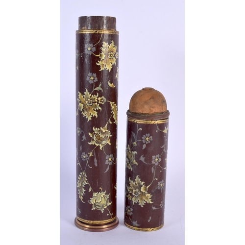 1628 - AN ANTIQUE MIDDLE EASTERN TURKISH PEN BOX AND COVER painted with flowers. 32 cm high.