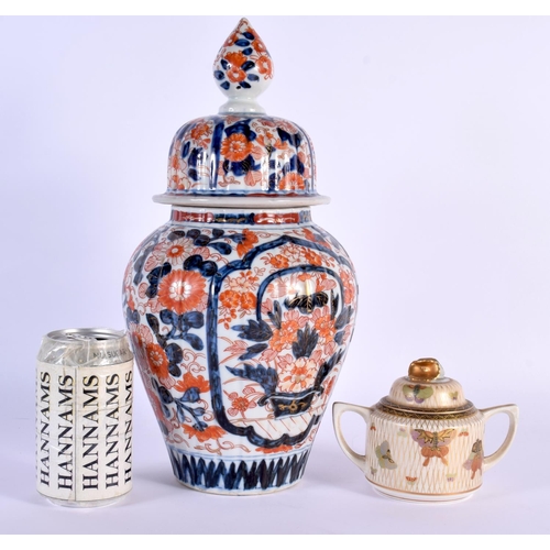 1633 - A 19TH CENTURY JAPANESE MEIJI PERIOD IMARI FLUTED VASE AND COVER together with a porcelain sucrier. ... 