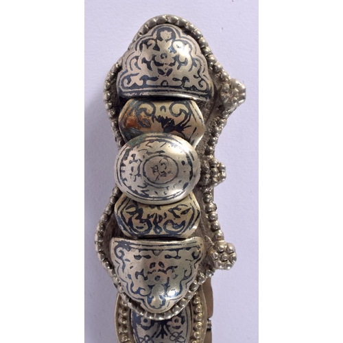 1643 - AN UNUSUAL 19TH CENTURY RUSSIAN ARMENIAN WHITE METAL NIELLO BELT decorated with scenes and foliage. ... 