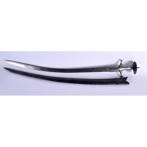 1645 - A 19TH CENTURY INDIAN TALWAR  SWORD with cross handle. 92 cm long.