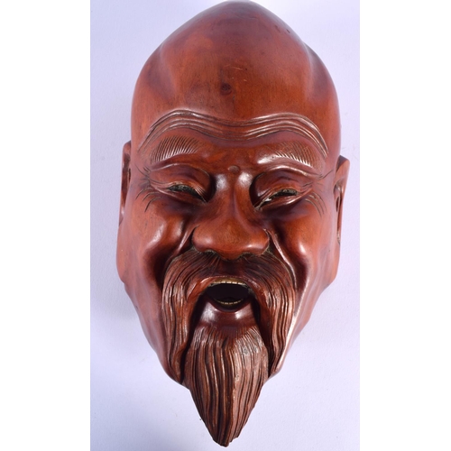 1650 - AN EARLY 20TH CENTURY JAPANESE MEIJI PERIOD CARVED HARDWOOD MASK formed as a bearded male. 27 cm x 1... 