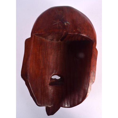 1650 - AN EARLY 20TH CENTURY JAPANESE MEIJI PERIOD CARVED HARDWOOD MASK formed as a bearded male. 27 cm x 1... 